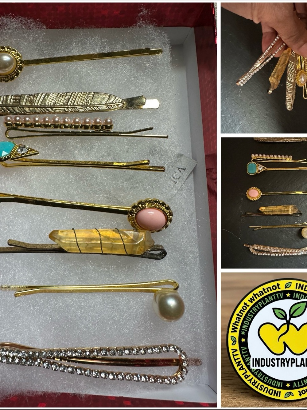 Gold-Tone Decorative Hair Pin Set with Pink, Pearl and Turquoise Accents